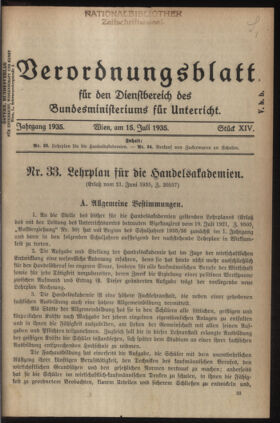 Verordnungsblatt für die Dienstbereiche der Bundesministerien für Unterricht und kulturelle Angelegenheiten bzw. Wissenschaft und Verkehr 19350715 Seite: 1