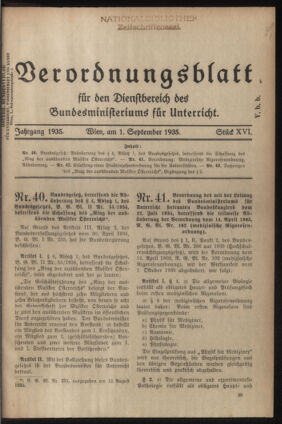 Verordnungsblatt für die Dienstbereiche der Bundesministerien für Unterricht und kulturelle Angelegenheiten bzw. Wissenschaft und Verkehr 19350901 Seite: 1