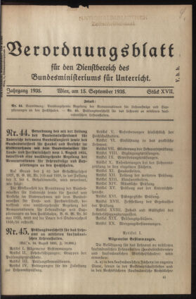 Verordnungsblatt für die Dienstbereiche der Bundesministerien für Unterricht und kulturelle Angelegenheiten bzw. Wissenschaft und Verkehr 19350915 Seite: 1