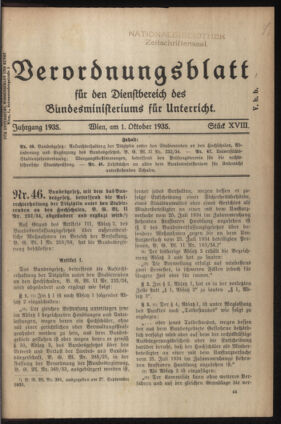 Verordnungsblatt für die Dienstbereiche der Bundesministerien für Unterricht und kulturelle Angelegenheiten bzw. Wissenschaft und Verkehr 19351001 Seite: 1