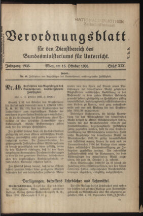 Verordnungsblatt für die Dienstbereiche der Bundesministerien für Unterricht und kulturelle Angelegenheiten bzw. Wissenschaft und Verkehr 19351015 Seite: 1