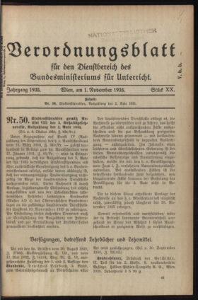 Verordnungsblatt für die Dienstbereiche der Bundesministerien für Unterricht und kulturelle Angelegenheiten bzw. Wissenschaft und Verkehr 19351101 Seite: 1