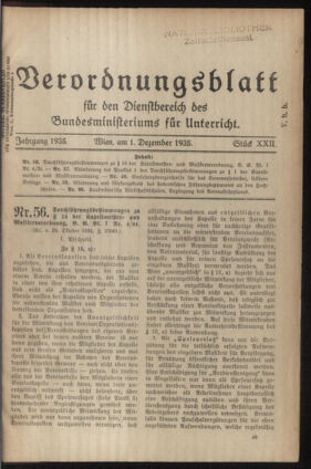 Verordnungsblatt für die Dienstbereiche der Bundesministerien für Unterricht und kulturelle Angelegenheiten bzw. Wissenschaft und Verkehr 19351201 Seite: 1