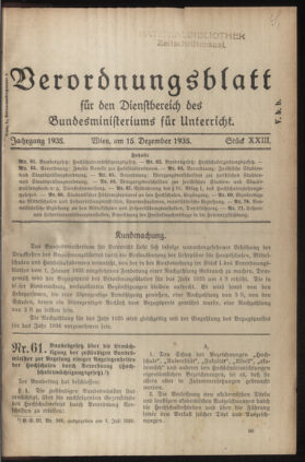 Verordnungsblatt für die Dienstbereiche der Bundesministerien für Unterricht und kulturelle Angelegenheiten bzw. Wissenschaft und Verkehr 19351215 Seite: 1