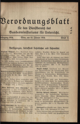 Verordnungsblatt für die Dienstbereiche der Bundesministerien für Unterricht und kulturelle Angelegenheiten bzw. Wissenschaft und Verkehr 19360115 Seite: 1