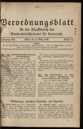 Verordnungsblatt für die Dienstbereiche der Bundesministerien für Unterricht und kulturelle Angelegenheiten bzw. Wissenschaft und Verkehr 19360315 Seite: 1