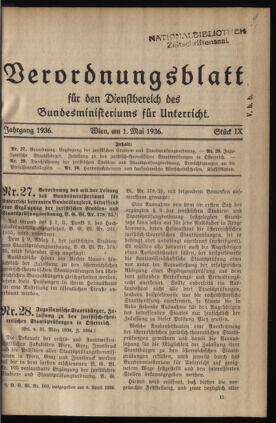 Verordnungsblatt für die Dienstbereiche der Bundesministerien für Unterricht und kulturelle Angelegenheiten bzw. Wissenschaft und Verkehr 19360501 Seite: 1