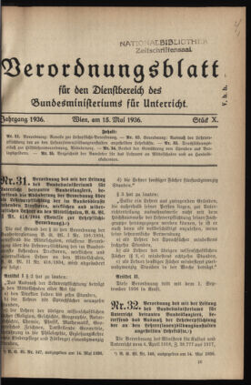 Verordnungsblatt für die Dienstbereiche der Bundesministerien für Unterricht und kulturelle Angelegenheiten bzw. Wissenschaft und Verkehr 19360515 Seite: 1