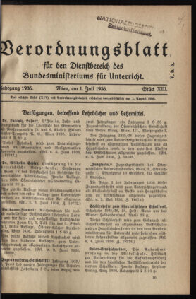 Verordnungsblatt für die Dienstbereiche der Bundesministerien für Unterricht und kulturelle Angelegenheiten bzw. Wissenschaft und Verkehr 19360701 Seite: 1