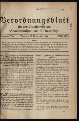 Verordnungsblatt für die Dienstbereiche der Bundesministerien für Unterricht und kulturelle Angelegenheiten bzw. Wissenschaft und Verkehr 19360915 Seite: 1