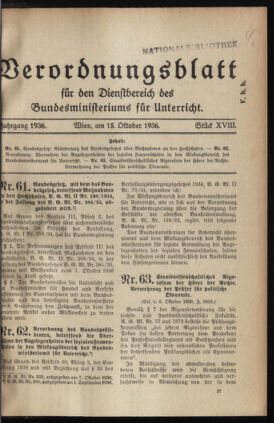 Verordnungsblatt für die Dienstbereiche der Bundesministerien für Unterricht und kulturelle Angelegenheiten bzw. Wissenschaft und Verkehr 19361015 Seite: 1