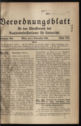 Verordnungsblatt für die Dienstbereiche der Bundesministerien für Unterricht und kulturelle Angelegenheiten bzw. Wissenschaft und Verkehr 19361101 Seite: 1