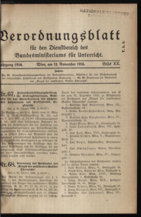 Verordnungsblatt für die Dienstbereiche der Bundesministerien für Unterricht und kulturelle Angelegenheiten bzw. Wissenschaft und Verkehr 19361115 Seite: 1