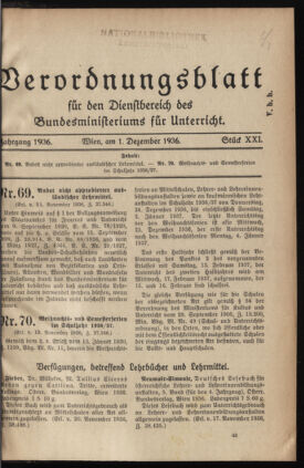 Verordnungsblatt für die Dienstbereiche der Bundesministerien für Unterricht und kulturelle Angelegenheiten bzw. Wissenschaft und Verkehr 19361201 Seite: 1