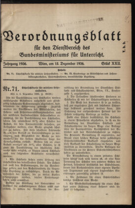 Verordnungsblatt für die Dienstbereiche der Bundesministerien für Unterricht und kulturelle Angelegenheiten bzw. Wissenschaft und Verkehr 19361215 Seite: 1