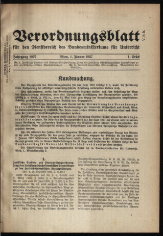 Verordnungsblatt für die Dienstbereiche der Bundesministerien für Unterricht und kulturelle Angelegenheiten bzw. Wissenschaft und Verkehr 19370101 Seite: 1