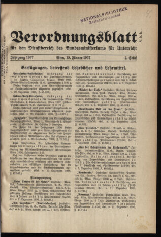 Verordnungsblatt für die Dienstbereiche der Bundesministerien für Unterricht und kulturelle Angelegenheiten bzw. Wissenschaft und Verkehr 19370115 Seite: 1