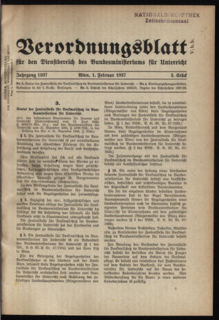 Verordnungsblatt für die Dienstbereiche der Bundesministerien für Unterricht und kulturelle Angelegenheiten bzw. Wissenschaft und Verkehr 19370201 Seite: 1