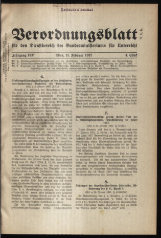 Verordnungsblatt für die Dienstbereiche der Bundesministerien für Unterricht und kulturelle Angelegenheiten bzw. Wissenschaft und Verkehr 19370215 Seite: 1