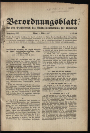 Verordnungsblatt für die Dienstbereiche der Bundesministerien für Unterricht und kulturelle Angelegenheiten bzw. Wissenschaft und Verkehr 19370301 Seite: 1