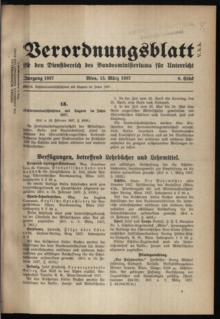 Verordnungsblatt für die Dienstbereiche der Bundesministerien für Unterricht und kulturelle Angelegenheiten bzw. Wissenschaft und Verkehr 19370315 Seite: 1