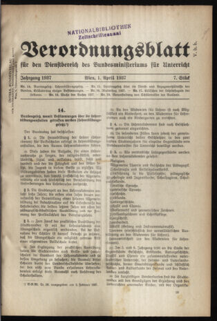 Verordnungsblatt für die Dienstbereiche der Bundesministerien für Unterricht und kulturelle Angelegenheiten bzw. Wissenschaft und Verkehr 19370401 Seite: 1