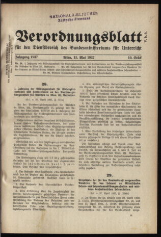 Verordnungsblatt für die Dienstbereiche der Bundesministerien für Unterricht und kulturelle Angelegenheiten bzw. Wissenschaft und Verkehr 19370515 Seite: 1