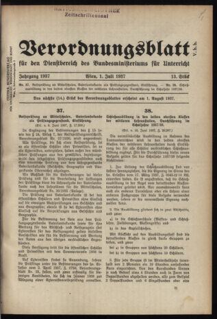 Verordnungsblatt für die Dienstbereiche der Bundesministerien für Unterricht und kulturelle Angelegenheiten bzw. Wissenschaft und Verkehr 19370701 Seite: 1