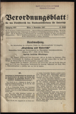 Verordnungsblatt für die Dienstbereiche der Bundesministerien für Unterricht und kulturelle Angelegenheiten bzw. Wissenschaft und Verkehr 19371101 Seite: 1