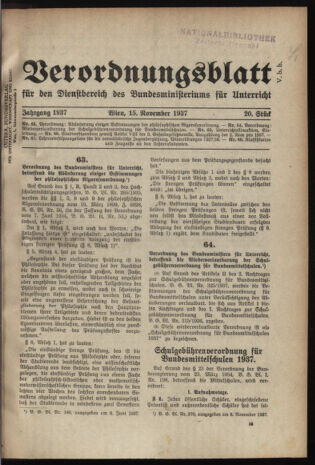 Verordnungsblatt für die Dienstbereiche der Bundesministerien für Unterricht und kulturelle Angelegenheiten bzw. Wissenschaft und Verkehr 19371115 Seite: 1