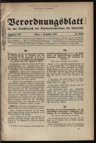 Verordnungsblatt für die Dienstbereiche der Bundesministerien für Unterricht und kulturelle Angelegenheiten bzw. Wissenschaft und Verkehr 19371201 Seite: 1