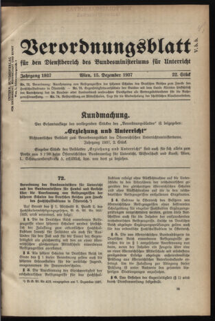 Verordnungsblatt für die Dienstbereiche der Bundesministerien für Unterricht und kulturelle Angelegenheiten bzw. Wissenschaft und Verkehr 19371215 Seite: 1