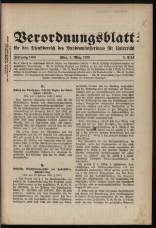 Verordnungsblatt für die Dienstbereiche der Bundesministerien für Unterricht und kulturelle Angelegenheiten bzw. Wissenschaft und Verkehr 19380301 Seite: 1