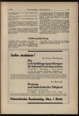 Verordnungsblatt für die Dienstbereiche der Bundesministerien für Unterricht und kulturelle Angelegenheiten bzw. Wissenschaft und Verkehr 19380301 Seite: 11