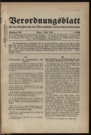 Verordnungsblatt für die Dienstbereiche der Bundesministerien für Unterricht und kulturelle Angelegenheiten bzw. Wissenschaft und Verkehr 19380501 Seite: 1