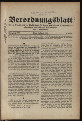 Verordnungsblatt für die Dienstbereiche der Bundesministerien für Unterricht und kulturelle Angelegenheiten bzw. Wissenschaft und Verkehr 19380601 Seite: 1