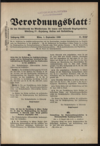 Verordnungsblatt für die Dienstbereiche der Bundesministerien für Unterricht und kulturelle Angelegenheiten bzw. Wissenschaft und Verkehr 19380901 Seite: 1