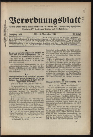 Verordnungsblatt für die Dienstbereiche der Bundesministerien für Unterricht und kulturelle Angelegenheiten bzw. Wissenschaft und Verkehr 19381101 Seite: 1