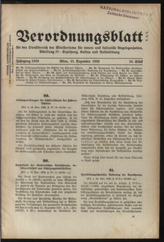 Verordnungsblatt für die Dienstbereiche der Bundesministerien für Unterricht und kulturelle Angelegenheiten bzw. Wissenschaft und Verkehr 19381215 Seite: 1