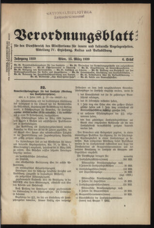 Verordnungsblatt für die Dienstbereiche der Bundesministerien für Unterricht und kulturelle Angelegenheiten bzw. Wissenschaft und Verkehr 19390315 Seite: 1