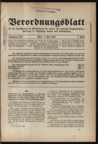 Verordnungsblatt für die Dienstbereiche der Bundesministerien für Unterricht und kulturelle Angelegenheiten bzw. Wissenschaft und Verkehr 19390501 Seite: 1