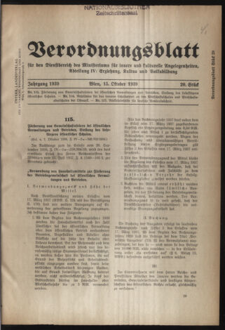 Verordnungsblatt für die Dienstbereiche der Bundesministerien für Unterricht und kulturelle Angelegenheiten bzw. Wissenschaft und Verkehr 19391015 Seite: 1