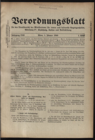 Verordnungsblatt für die Dienstbereiche der Bundesministerien für Unterricht und kulturelle Angelegenheiten bzw. Wissenschaft und Verkehr 19400101 Seite: 1