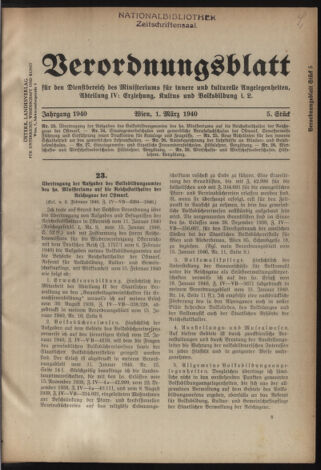 Verordnungsblatt für die Dienstbereiche der Bundesministerien für Unterricht und kulturelle Angelegenheiten bzw. Wissenschaft und Verkehr 19400301 Seite: 1