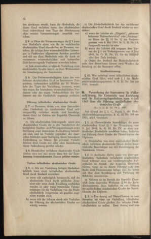 Verordnungsblatt für die Dienstbereiche der Bundesministerien für Unterricht und kulturelle Angelegenheiten bzw. Wissenschaft und Verkehr 19460201 Seite: 12