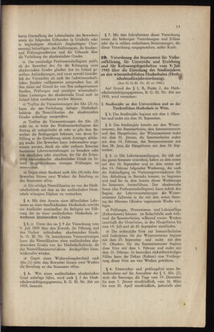 Verordnungsblatt für die Dienstbereiche der Bundesministerien für Unterricht und kulturelle Angelegenheiten bzw. Wissenschaft und Verkehr 19460201 Seite: 13