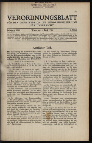 Verordnungsblatt für die Dienstbereiche der Bundesministerien für Unterricht und kulturelle Angelegenheiten bzw. Wissenschaft und Verkehr