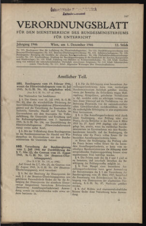 Verordnungsblatt für die Dienstbereiche der Bundesministerien für Unterricht und kulturelle Angelegenheiten bzw. Wissenschaft und Verkehr 19461201 Seite: 1