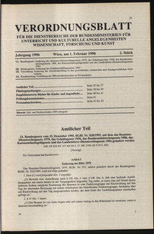 Verordnungsblatt für die Dienstbereiche der Bundesministerien für Unterricht und kulturelle Angelegenheiten bzw. Wissenschaft und Verkehr 19960201 Seite: 1