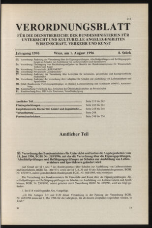 Verordnungsblatt für die Dienstbereiche der Bundesministerien für Unterricht und kulturelle Angelegenheiten bzw. Wissenschaft und Verkehr 19960801 Seite: 1